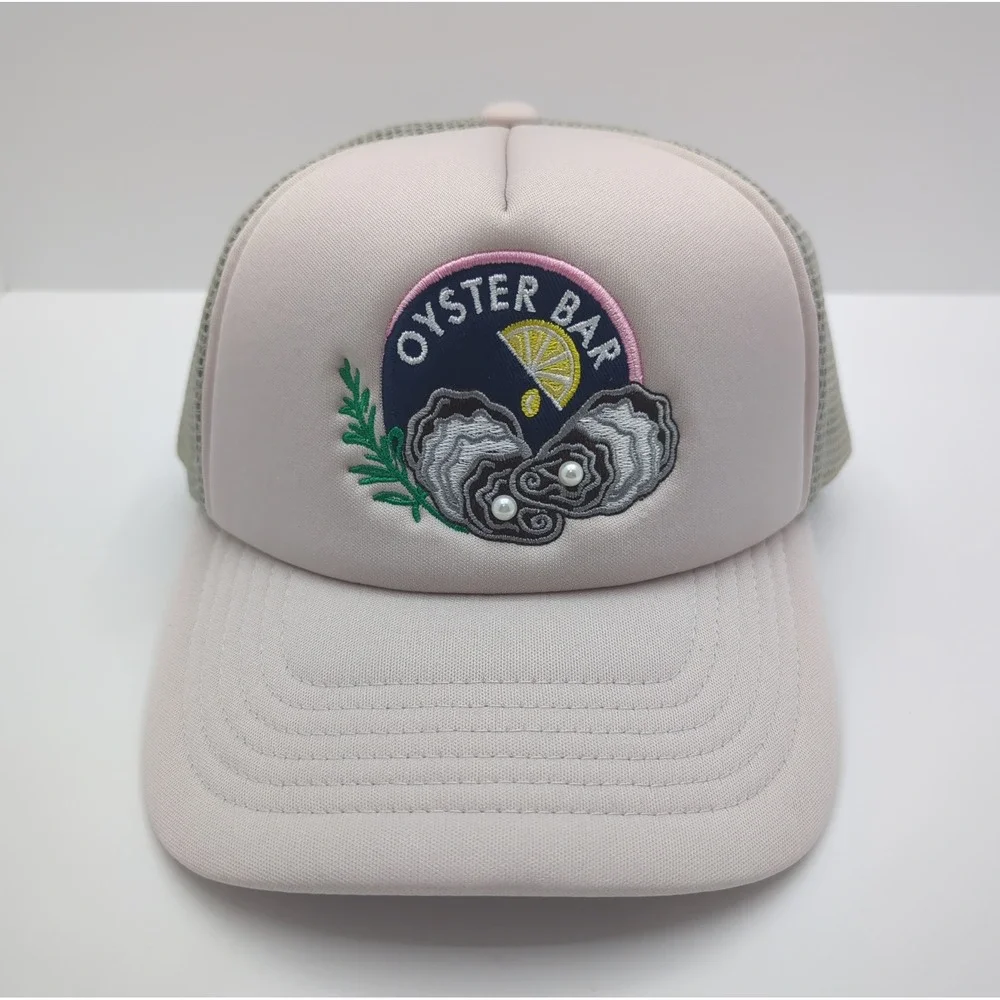 Patchwork by La Valentina Oyster Bar Trucker Hat Pink Mesh Snapback Pearl Detail